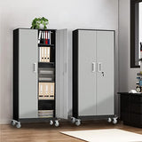 TOPKEY Metal Storage Cabinets Locker for Home Office, 72" Garage Storage Cabinet with Wheels, Lockable Door & Adjustable Shelves, Tall Large Steel Cabinet for Garage, Classroom, Laundry, Utility Room TOPKEY