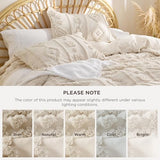 Bedsure Boho Duvet Cover Queen Size - Beige Tufted Boho Bedding, Farmhouse Shabby Chic Embroidery Bedding for All Seasons, 3 Pieces, 1 Soft Jacquard Queen Comforter Cover and 2 Pillow Shams Bedsure