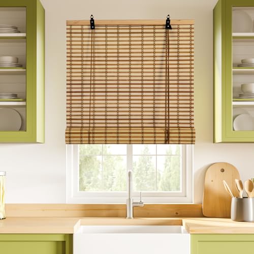 Natural Bamboo Roll-Up Blinds - Light Filtering Window Shades for Indoor and Outdoor Use (32''W x 72''H)