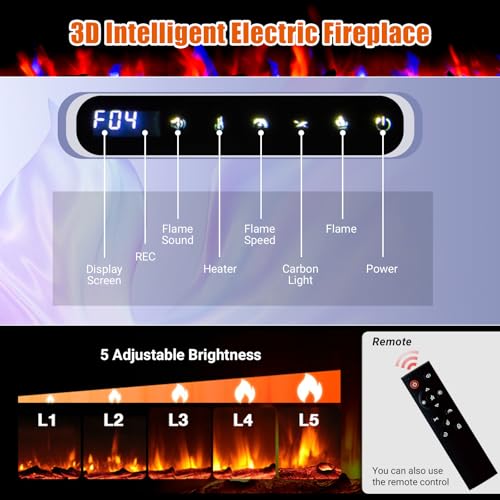 60" Smart WiFi Electric Fireplace, Smart Electric Fireplace,750/1500W Infrared Heater,Recessed/Wall Mount Linear Fireplace with Adjustable Flame & Remote PeacefulHues