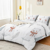 Aesthetic Duvet Cover Set White - Single 3-Piece Double-Sided Printed Bedding with Minimalist Bear Cartoon Design, Ultra-Soft Microfiber Quilt Cover with Zipper for a Calm Generic