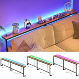 YGEOMER 79in Behind The Couch Table Skinny Adjustable Height Sofa Table with Outlet Narrow Console Table with LED Lights, Rustic Brown YGEOMER