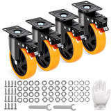 VEVOR Caster Wheels, 5-inch Swivel Plate Casters, Set of 4, with Security A/B Locking No Noise PVC Wheels, Heavy Duty 1800 lbs Load Capacity, Non-Marking Wheels for Cart Furniture Workbench VEVOR