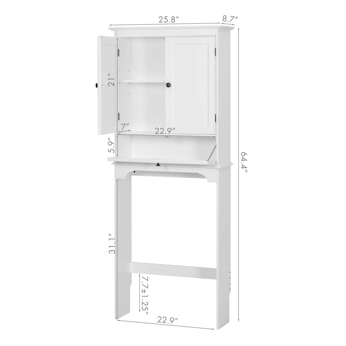 Spirich Over The Toilet Storage Cabinet, Bathroom Above Toilet Storage Cabinet with Doors and Adjustable Shelves, White Spirich