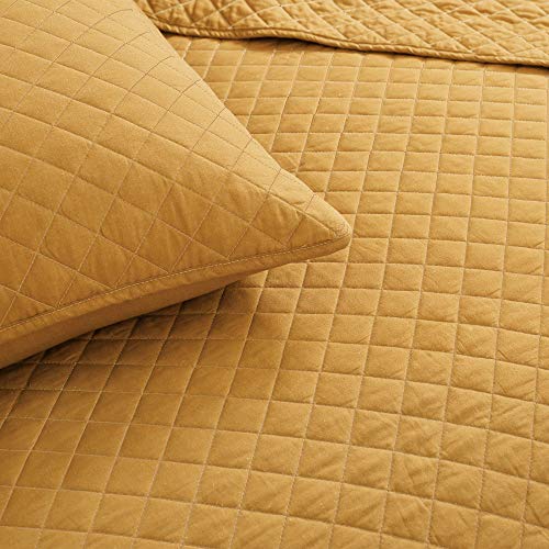 Lush Decor Ava Quilt Diamond Pattern Solid 3 Piece Oversized Bedding Blanket Bedspread Set - Full/Queen - Mustard Lush Decor