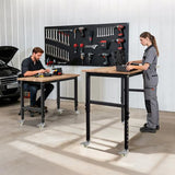 VEVOR Adjustable Workbench on Wheels, 1500 lbs Capacity, 48 x 24 Inch Oak Wood Top Workbench with 28.5-42.3 Inch Height Adjustment, Heavy-Duty Hardwood Worktable for Garage, Workshop, Home, Office VEVOR