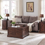 JXQTLINGMU Nightstand with Charging Station, Rectangular Farmhouse End Table with Barn Door and Adjustable Storage Shelf, 17" Deep Wood Rustic Sofa Side Table for Living Room, Bedroom, Brown JXQTLINGMU