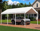 Aoxun 10x20 FT Carport Heavy Duty Car Canopy with Tarp & Wind Resistance Portable Garage Car Tent Outdoor Car Port with Tear Resistant Canopy, No Sidewall - Milky White Aoxun