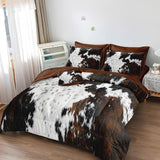 MUGINYU Brown Cowhide Comforter Set Queen, 8 Pieces Bed in a Bag Black White Cow Skin Print Western Farmhouse Animal Fur Bedding Set MUGINYU