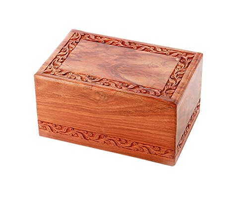 Large Solid Rosewood Border Engraved Wood Urn - Adult Hand Carved Wooden Urn - Large Wood Urn - Wooden Urn with Free Bag MEMORIALS 4U