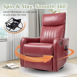 cinkehome Heated Massage Swivel Rocker Recliner Chair for Nursery - Small Space Reclining Chair with Lumbar Support, 360° Swivel & Gentle Rocking, Ergonomic High Back Faux Leather Red