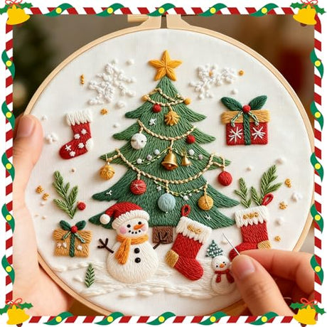 TUIFOQU Christmas Embroidery Kit, 4 Pack Beginner Embroidery Kit for Adults, Including Pattern, Needles, Cotton Threads and Instructions TUIFOQU