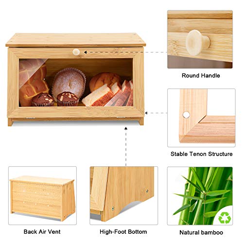 HOMEKOKO Wood Bread Box for Kitchen Counter, Single Layer Bamboo Large Capacity Food Storage Bin (NATURAL)