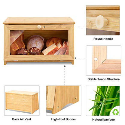 HOMEKOKO Wood Bread Box for Kitchen Counter, Single Layer Bamboo Large Capacity Food Storage Bin (NATURAL) - WoodArtSupply