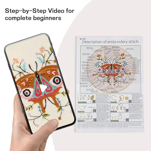 JOINRUN Embroidery Starter Kit for Beginners Adults: DIY Butterfly Cross Stitch Kit for Craft Lover Learn Hand Stitch, Includes Stamped Pattern,Hoop, Easy to Follow Instruction and Video