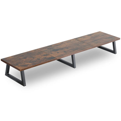 TEAMIX 42 inch Large [Dual] [Monitor] [Riser],Rustic Brown Extra Long TV [Stand Wood & Steel Desktop [Riser] with Storage for [Dual] Screen Office Desk Organization