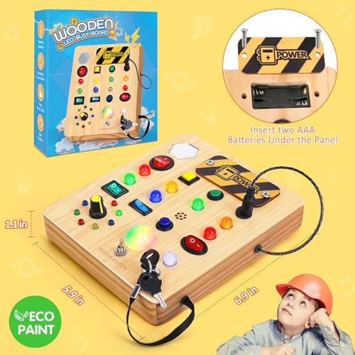 TINTECUSA Busy Board with LED Light, Wooden Sensory Toys for Toddler, Montessori Music Toy for Airplane, Travel Activity Educational Learning Autism Toys, Birthday Boys Girls Gifts TINTECUSA