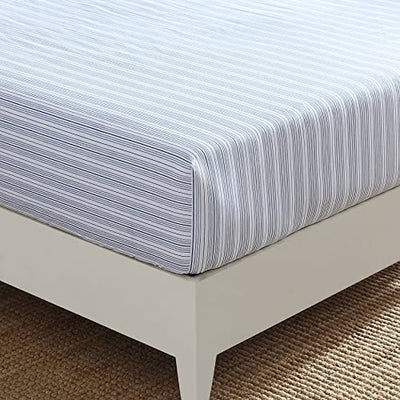 Nautica - Full Fitted Sheet, Cotton Percale Bedding, Casual Home Decor (Beaux Stripe Blue, Full)