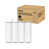 PYD Life Sublimation Blanks Tumbler Skinny 30 OZ Straight Stainless Steel Coffee Tumbler with Lid and Metal Straw for Tumbler Press Machine Heat Transfer 4 Pack PYD Life