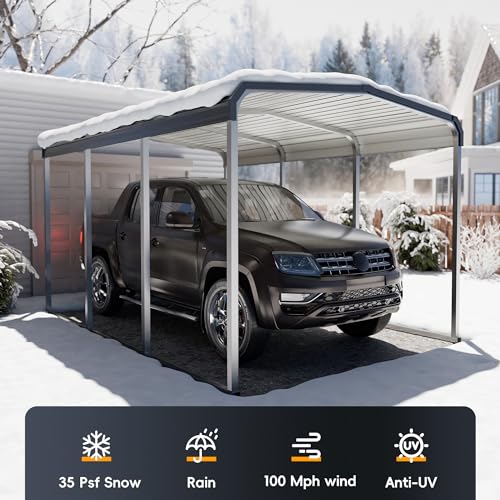 10x15 FT Heavy Duty Metal Carport Kits with Galvanized Steel Roof and Frame, Outdoor Carport Canopy Enhanced Base, Extra Large Car Garage Shelter for Car, SUV, Truck and Boats, Gray Redpick