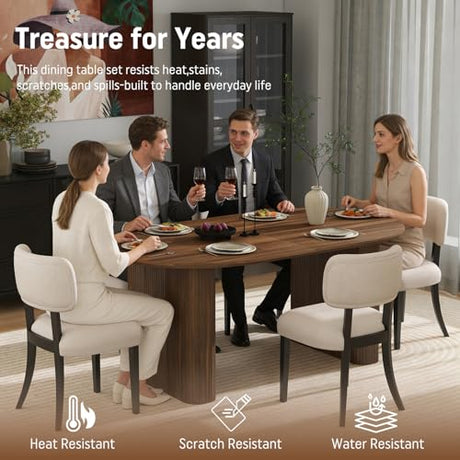 SIZOTA 59" to 91" Extendable Dining Table Set for 4-8, Oval Kitchen Table with MDF Faux Wood Tabletop and 8 Upholstered Solid Wooden Chairs, Space-Saving Kitchen & Dining Room Furniture (Walnut) SIZOTA