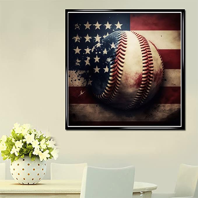 5D DIY Diamond Art Painting American Flag Baseball 16x16 inches for Adults, Full Round Drill Rhinestone Embroidery for Wall Decoration Generic