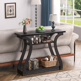 UODERS Wooden Console Table with Curved Legs and Shelf, 3-Tier Modern Accent Narrow Sofa Table for Entrance Area, Living Room, Hallway, 47 in Wide Wood Console Table for Entryway (Black) UODERS
