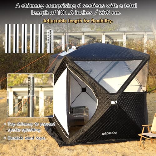 WillowyBe Outdoor Sauna Hot Tent Stove, Rocket Stove Heater, Portable Camping Wood Stove for Dry Sauna, Cooking for Husband and Friends WILLOWYBE