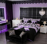 Feelyou Purple Silk Bowknot 7 Piece Bedding Set Full Size Grey Leopard Comforter Set with Sheets for Kids Girls Women Black Purple Bed in a Bag Sweet Romantic Bed Set Feelyou