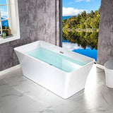 WOODBRIDGE 59" Acrylic Freestanding Bathtub Contemporary Soaking White Tub with Brushed Nickel Overflow and Drain，BTA1509 -B/N-Drain &O WOODBRIDGE