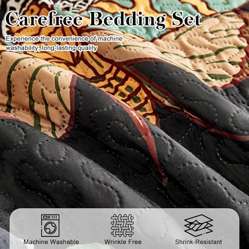 Tyrot 3 Piece Black Boho Floral Full/Queen Quilt Sets Reversible Farmhouse Botanical Lightweight Bedspread Coverlet with 2 Shams Butterfly Microfiber Bedding Quilts Set for All Season, 90''x96'' Tyrot