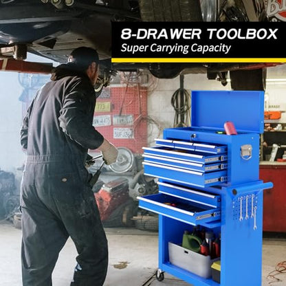 On Shine 8 Drawer Rolling Tool Chest, Large Capacity Rolling Tool Box with Wheels, Locking Mechanical Tool Chest, Portable Tool Box with Sliding Drawers,Metal Tool Box for Garage Workshop (Bl - WoodArtSupply