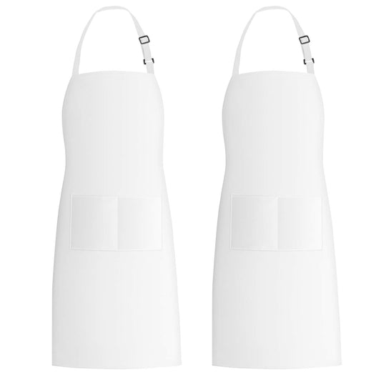 Xornis 2 Pack Bib Aprons with 2 Pockets Kitchen Apron Cooking Chef, White