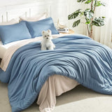 Litanika Comforters Queen Size Set Grayish Blue, 3 Pieces Lightweight Solid Bedding Comforter Set, All Season Fluffy Bed Set (90x90In Comforter & 2 Pillowcases) Litanika