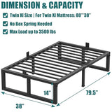 Yitong Angel Twin XL Size Bed Frame, 14 Inch Heavy Duty Support 3500 lbs Metal Platform, No Box Spring Needed/Noise Free/Non-Slip/Steel Slat Support/Easy Assembly Yitong Angel