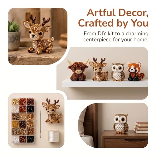 LSMARZJZ 3D Beaded Animal Kit for Adults & Beginners, Complete Bead Embroidery Kit for DIY Crafting and Stress Relief, for Desktop Home Decor and Thoughtful Gifts, with Instructions (Set F)