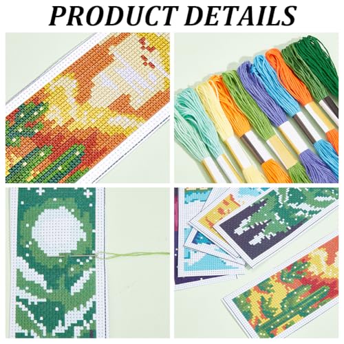 INFUNLY 6PCS Landscape Cross Stitch Bookmark Kit for Adults Mountain Cross Stitch Kits DIY Crossstitch Kits Natural Scenery Stamped Embroidery Bookmark Kit with Instructions for Book Lovers Readers