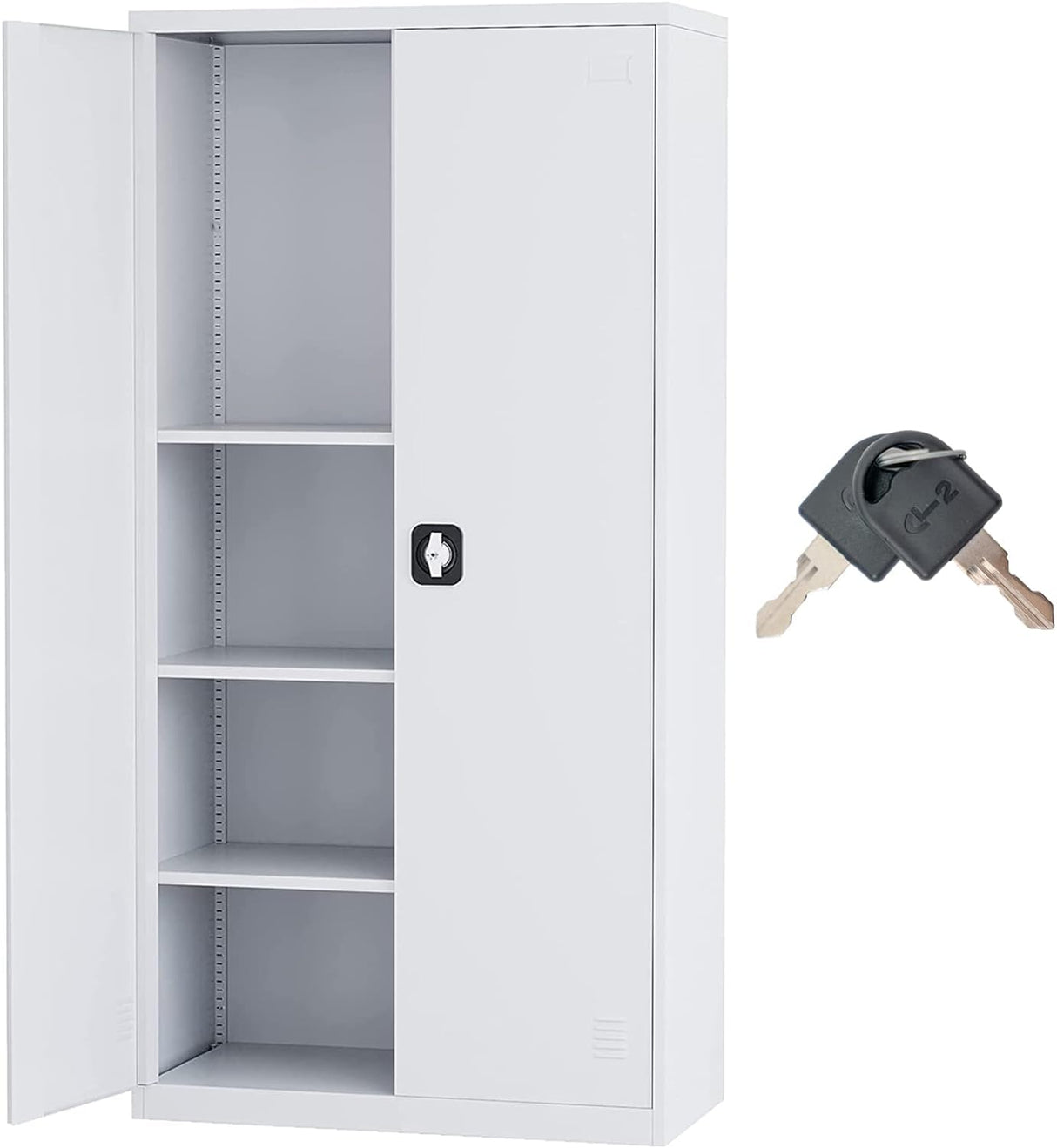 Metal Garage Storage Cabinet, 72" Tall Steel File Cabinet with 2 Lockable Doors and Adjustable Shelves, Utility Heavy Duty Tool Cabinet for Warehouse, Garages, Offices, Kitchens, Gyms, Milky White EazeHome