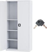 Metal Garage Storage Cabinet, 72" Tall Steel File Cabinet with 2 Lockable Doors and Adjustable Shelves, Utility Heavy Duty Tool Cabinet for Warehouse, Garages, Offices, Kitchens, Gyms, Milky White EazeHome