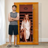 Real Relax Far Infrared Sauna for Home, 1 to 2 Person Indoor Home Sauna with Low Emf Red Light Therapy, Canadian Hemlock Wooden Dry Saunas Room with Bluetooth Speakers, 9-Color Chromotherapy Lights Real Relax