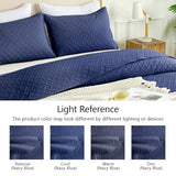 FLYMME Quilts Queen Size - Ultra Soft Navy Blue Quilt Lightweight Microfiber Bedspreads, Classic Basket Weave Pattern Bedspread Bed Coverlet 3 Pieces for All-Season (1 Quilt, 2 Pillow Shams) FLYMME