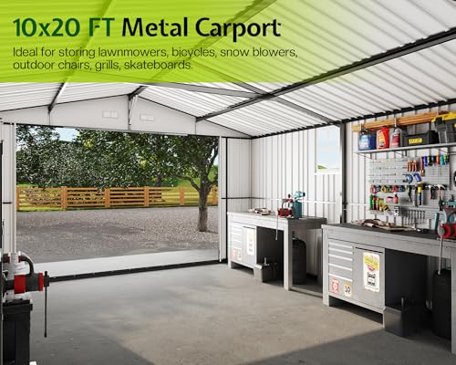 Jocisland 10.1x20.7x7.3 FT Heavy Duty Metal Carport, Car Canopy with 2 Lockable Doors & 4 Windows, All-Weather Car Shelter for Car, Boat, Truck, Lawn Equipment, Dark Gray Jocisland
