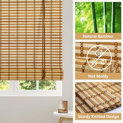 Natural Bamboo Roll-Up Blinds - Light Filtering Window Shades for Indoor and Outdoor Use (32''W x 72''H)