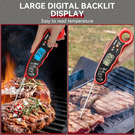 QPEUIM Meat Thermometer Digital Instant Read Thermometer Waterproof Food Thermometer with Backlight & Calibration for Grill and Cooking Turkey BBQ QPEUIM