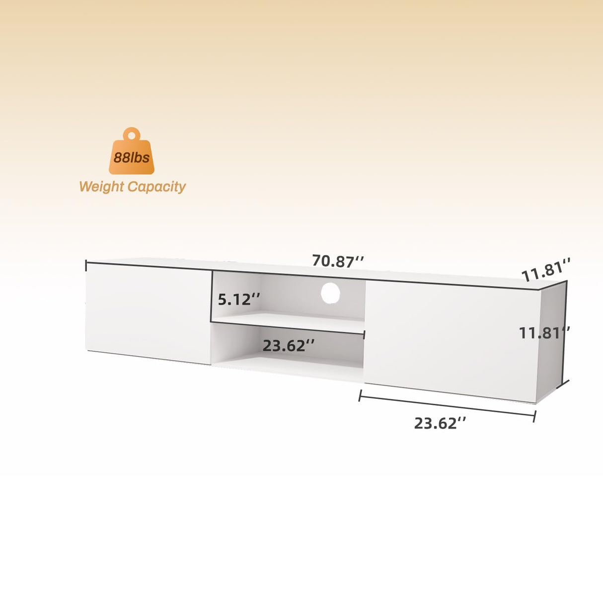 TIMSATIO Floating TV Stand Wall Mounted,70" Floating Entertainment Center for 60" 70" 80",Floating Shelf for Under tv, 3 Cabinet TV Console,Media Console for Living Room (Pure White) TIMSATIO