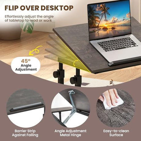 Giantex Mobile Standing Desk, Adjustable Rolling Computer Desk w/Tilting Desktop & Storage Shelves, PC Laptop Table, Small Compact Desk on Wheels for Small Space, Living Room & Bedroom (Black Oak) Giantex