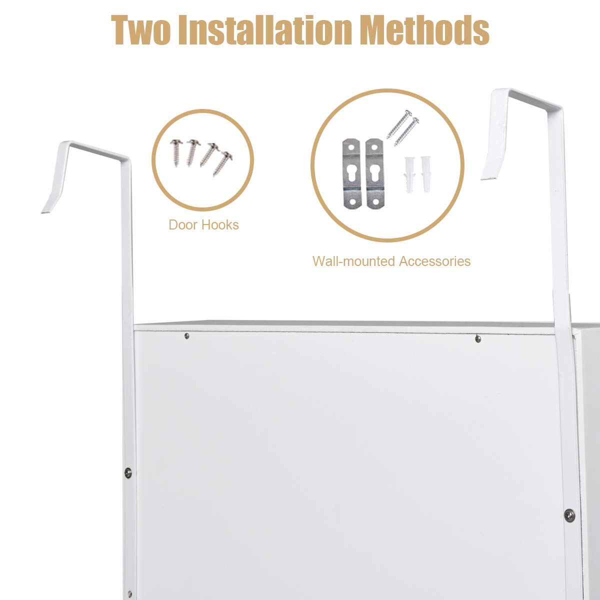 Giantex LED Jewelry Cabinet Wall Mounted Door Hanging, Lockable Jewelry Armoire with 47.2'' Full Length Mirror, Foldable Makeup Tray, Lipstick Brush Holders, Jewelry Storage Organizer (White) Giantex