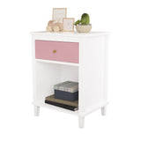CEMKAR Wooden Nightstand, Bedroom Nightstand with 1 Drawer and 1 Open Compartment, Kids Nightstand (White+Pink) CEMKAR