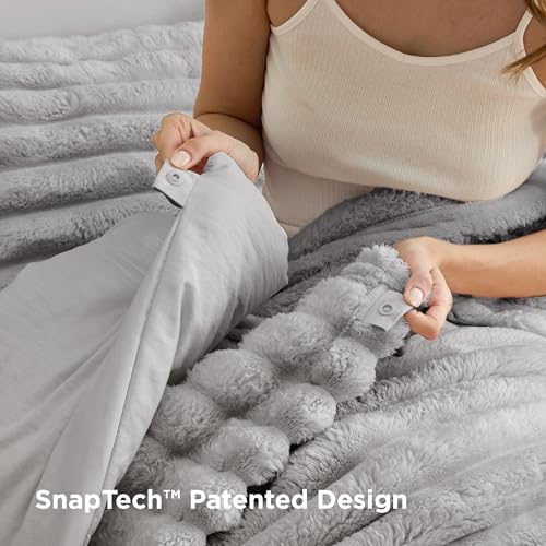 Bedsure Gentlesoft™ 2-in-1 Queen Comforter Set and Detachable Fluffy Blanket, Grey Bedding Set for All Season Use, SnapTech Design for Space Saving (Includes 2 Pillow Shams, 2 Pillowcases) Bedsure