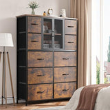 EnHomee Dresser for Bedroom with Mesh Door Tall Dressers & Chests of Drawers with 10 Fabric Drawer Morden Dresser Organizer,Metal Frame,Wood Top,for Closet,Entryway,Rustic Brown 38" Wx11.81 Dx48.1 H EnHomee